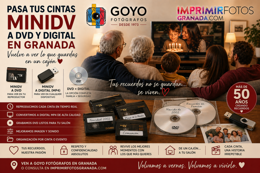 Pasar cintas MiniDV a DVD y digital en Granada | Recupera tus recuerdos